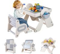 COSTWAY Ensemble table et chaise pour enfant 6 en 1, table de jeu pour enfant avec plateau de table, fente pour stylo, paniers & étagère à livres, table de jeu pour enfant de 18 mois et plus