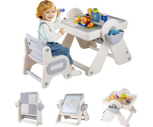 COSTWAY Ensemble table et chaise pour enfant 6 en 1, table de jeu pour enfant avec plateau de table, fente pour stylo, paniers & étagère à livres, table de jeu pour enfant de 18 mois et plus