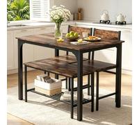 COSTWAY Ensemble Table et Chaise Salle a Manger pour 4 Personnes, 2 Chaises, Banc avec Étagère, Design Compacte Encastrable, Salle a Manger Complete pour Petite Espace, Cuisine, Salon(Marron)