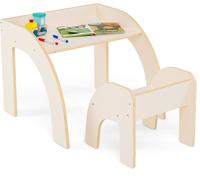 COSTWAY Ensemble table et chaises en bois, adorable station de peinture avec large plateau & bords arrondis pour les enfants à partir de 3 ans Blanc