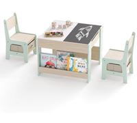 COSTWAY, ensemble table et chaises pour enfants 4 en 1 : table d'activité avec plateaux double face et étagères, 2 chaises avec compartiments de rangement, meubles pour enfants