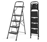 COSTWAY Escabeau Métallique 4 Marches avec Plateau Porte-Outils, Échelle Pliante avec Pédales Larges Antidérapantes Patins, Échelle Portable Multifonction pour Maison Cuisine Bureau