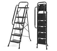 COSTWAY Escabeau Métallique 5 Marches avec Plateau Porte-Outils | Échelle Pliante avec Pédales Larges Antidérapantes Patins Main Courante pour Maison Cuisine Bureau