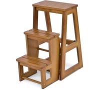 COSTWAY Escabeau,Tabouret d'Échelle Pliante 57 x 38 x 65 CM Multifonctionnel 3 Niveaux Tabouret comme Escalier en Bois