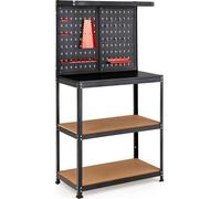 COSTWAY Etabli avec paroi perforée & 2 étagères inférieures, établi pour le rangement des outils, 13 accessoires à suspendre inclus, établi pour garage, atelier, entrepôt