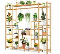 COSTWAY Étagère à plantes en bambou, Étagère sur pied à 9 niveaux, Séparateur de pièce Étagère à fleurs avec support suspendu, Étagère à marches Étagère à plantes, Étagère en bambou pour salle de bain