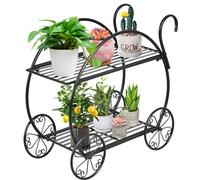COSTWAY Étagère à plantes Étagère à fleurs à 2 niveaux, Support à fleurs indépendant, Escalier à fleurs en métal, Escalier à plantes noir Support à plantes pour balcon jardin terrasse