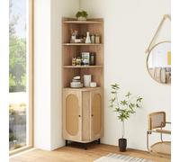 COSTWAY Etagere d’Angle, Bibliotheque Angle Rotin PE Porte Cannge (Naturel) | Meuble angle Cannge 4 Étageres, Pied en Métal, Armorie Angle Double Porte pour Recoin, 40 x 40 x 172 cm
