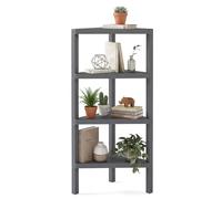 COSTWAY Étagère d'angle, Bibliothèque d'angle à 4 Niveaux avec Étagères Ouvertes à Lattes, Meuble de Rangement Moderne pour Bureau, Salon, Cuisine, Salle de Bain (Gris)