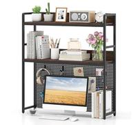 COSTWAY Étagère de Bureau, Bibliothèque de Bureau à 2 Niveaux Polyvalente avec Panneau Perforé, Organisateur de Rangement Industriel pour Moniteur d'Ordinateur jusqu'à 32", pour Dortoir