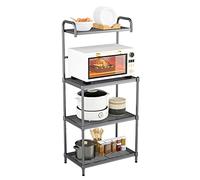 COSTWAY Étagère de Cuisine, Etagère de Micro-Ondes et Four en Métal Robuste, 3 Étagères Réglables, Meuble Rangement sur Pied à 4 Niveaux Multifonctionnelle, 60 x 34,5 x 136 cm (Gris)