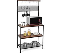 COSTWAY Étagère de Cuisine, Support pour Four à Micro-Ondes à 3 Etages, 11 Crochets en S et 1 Panneau en Grille, Meuble Rangement pour Epices, Pots, Casseroles, Pieds Antidérapants de Style Industriel