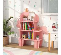 COSTWAY Étagère pour enfants 3 niveaux, Étagère à jouets en bois avec étagères ouvertes (rose,licorne)