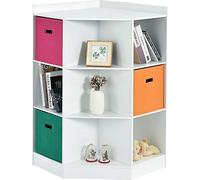 COSTWAY Étagère pour enfants à 3 étages avec 6 étagères ouvertes & 3 paniers colorés, Étagère d'angle moderne pour le rangement, Armoire de rangement avec 9 compartiments, Armoire d'appoint pour chamb