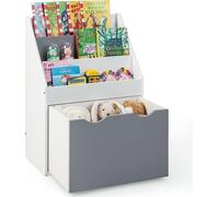 COSTWAY Étagère pour enfants avec 3 étagères & coffre à jouets sur roulettes, étagère à livres multifonctionnelle pour enfants idéale pour la chambre d'enfant, l'école maternelle