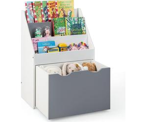 COSTWAY Étagère pour enfants avec 3 étagères & coffre à jouets sur roulettes, étagère à livres multifonctionnelle pour enfants idéale pour la chambre d'enfant, l'école maternelle