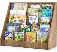 COSTWAY Étagère pour enfants avec 5 compartiments, bibliothèque pour enfants, porte-journaux en bois, étagère de rangement pour chambre d'enfant, 91 x 38 x 76,5 cm (Nature)