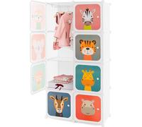 COSTWAY Étagère pour enfants extensible, Système d'étagères avec 8 cubes, Armoire à vêtements Rangement en plastique avec portes & suspensions pour chambre d'enfant Chambre à coucher