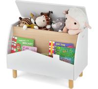 COSTWAY Étagère pour enfants pour livres et jouets, Coffre à jouets avec couvercle rabattable, Étagère à jouets en bois, 60 x 30 x 44 cm (Blanc)