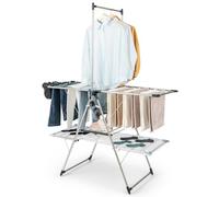 COSTWAY Étendoir Linge Intérieur, Sechoir à Linge Pliable en Acier Inox, Cintre Haut 182 cm, Grand Filet de Séchage, Tancarville Linge Solide Réglable 70-140 cm, Cintre Chaussures, Pince de Chaussette