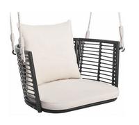 COSTWAY Fauteuil Chaise Suspendu de Jardin 1 Place, Dossier en Rotin Tissé, 2 Cordes de Suspension, Coussins de Siège, Blanc