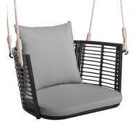 COSTWAY Fauteuil Chaise Suspendu de Jardin 1 Place, Dossier en Rotin Tissé, 2 Cordes de Suspension, Coussins de Siège, Gris