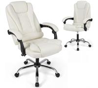 COSTWAY Fauteuil de Bureau Inclinable Egonomique, Hauteur Réglable, Beige | Dossier Respirant, Accoudoirs Rembourrés, Assise Large, Roulettes Universelles pour Travail, Lecture, Réunion, Charge 150 kg