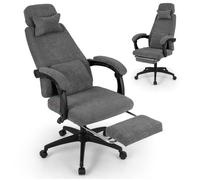 COSTWAY Fauteuil de Bureau Inclinable en Tissu Chenille avec Accoudoirs Rembourrés et Repose-pieds Rétractable 100 x 66 x 119-126cm