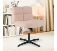 COSTWAY Fauteuil de Salon Pivotante en Imitation Laine d'Agneau, Rose | Chaise de Bureau avec Assise Large et Réglable en Hauteur, Pieds Croisés en Métal, Charge 160 kg, pour Chambre
