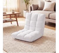 COSTWAY Fauteuil De Sol Pliable 14 Positions Réglables, Velours Doux Cadre Métallique Antidérapant Pour Salon Chambre Blanc