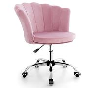 COSTWAY Fauteuil en Velours avec 5 Roues Universelles, Chaise de Coiffeuse avec Hauteur Réglable, Rembourrée Pivotante, Forme de Coquillage, pour Salon, Chambre, Bureau (Rose)