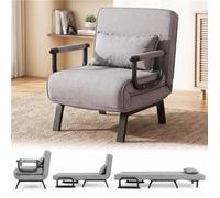 COSTWAY Fauteuil Lit Pliable 3-en-1, Canapé Lit 186x64cm, Structure Métal Renforcé, Accoudoirs Rembourrés, Dossier Réglable Gris