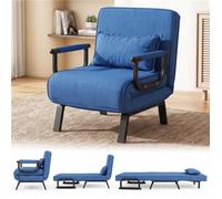 COSTWAY Fauteuil Lit Pliable 3-en-1, Canapé Lit 186x64cm, Structure Métal Renforcé, Accoudoirs Rembourrés, Dossier Réglable Bleu
