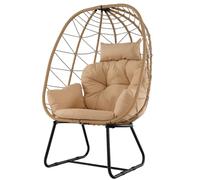 COSTWAY Fauteuil Oeuf sur Pieds avec Support en Métal, Hamac Balançoire sur Pied en Rotin PE avec Coussin Épais et Appui-Tête, Chaise Hamac pour l'Intérieur et l'Extérieur, Charge 150 KG (Beige)