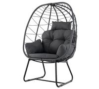 COSTWAY Fauteuil Oeuf sur Pieds avec Support en Métal, Hamac Balançoire sur Pied en Rotin PE avec Coussin Épais et Appui-Tête, Chaise Hamac pour l'Intérieur et l'Extérieur, Charge 150 KG (Gris)