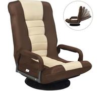 COSTWAY Fauteuil Pliable de Sol, Dossier Réglable sur 6 Positions et Base Pivotante à 360°, Cadre en Fer Robuste Marron