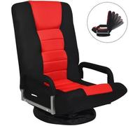 COSTWAY Fauteuil Pliable de Sol, Dossier Réglable sur 6 Positions et Base Pivotante à 360°, Cadre en Fer Robuste Rouge