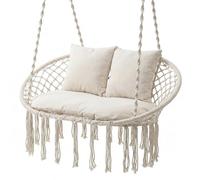 COSTWAY Fauteuil Suspendu 2 Personnes avec 3 Coussins, Charge 250 kg, Chaise Hamac à Franges Exterieur Interieur, Cadre en Métal, Style Bohème, Siège Suspendu Pliable pour Jardin Terrasse Salon