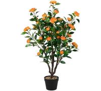 COSTWAY Fleur Artificielle Camélia 37 Têtes, Résistantes aux UV, 100 cm avec Pot Déco de Maison Nuptiale de Noce