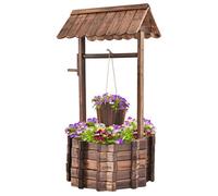 COSTWAY Fontaine de Jardin Extérieur Puits en Bois 56 x 56 x 114 cm avec Seau Chaîne Suspendu Décoration deTerrasse/Maison Rustique