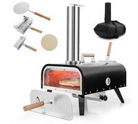 COSTWAY Four à Pizza Extérieur Portable en Acier Inoxydable avec Pierre à Pizza de 30 cm, Poêle à Pizza à Granulés de Bois à 3 Couches avec Thermomètre Pelle à Pizza Sac de Transport