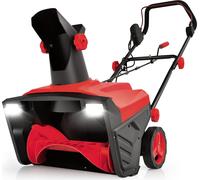 COSTWAY Fraise à neige électrique avec LEDs & moteur 15A, largeur de travail 50cm, hauteur de travail 25cm, déneigeuse filaire avec goulotte pivotante 180° & portée d'éjection 9m Rouge