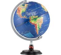 COSTWAY Globe éclairé de 30cm, carte anglaise, pivotant à 360°, globe terrestre avec base en bois, globe géographique pour les élèves, globe décoratif, globe lumineux
