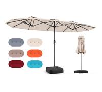 COSTWAY Grand Parasol de Jardin Double Exterieur avec Pied et Manivelle, 400x200 cm, 8 Personnes, Protection Solaire H:240cm Beige