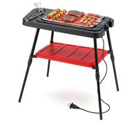 COSTWAY, grill électrique 2 en 1, 2000W, jusqu'à 280°C, grill sur pied avec hauteur réglable, grill de table avec double plaque de cuisson, étagère et régulateur de température réglable