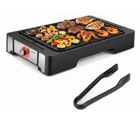 COSTWAY, grill électrique de 2300W, grill de table avec 2 zones de chauffage, plaque de cuisson antiadhésive et bac de récupération des graisses, barbecue électrique incluant une pince à grill, dimens
