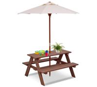 COSTWAY Groupe de sièges pour enfants avec parasol amovible, meubles pour enfants en bois Ensemble de sièges pour enfants Table de pique-nique Banc 4 sièges disponibles