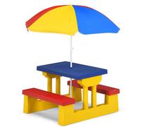 COSTWAY Groupe de sièges pour enfants Ensemble de sièges pour enfants avec parasol Table pour enfants Banc de pique-nique Jaune
