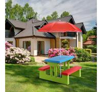 COSTWAY Groupe de sièges pour enfants Ensemble de sièges pour enfants avec parasol Table pour enfants Banc de pique-nique Coloré