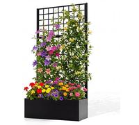 COSTWAY : Jardinière avec treillis de support, 180,5 cm, en métal galvanisé, bac de plantation, écran de protection, jardinière surélevée avec treillis et trous de drainage, support pour plantes grimp
